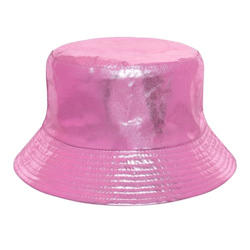 Fumwase Metallic Bucket-Hat Unisex Trendy Fisherman Sun Cap Packable Party Accessories Hats for Men Women (Pink)