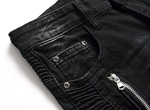 Aititia Men's No. 15 Biker Slim Fit Flex Jeans (009 Black, 40) #TOP3