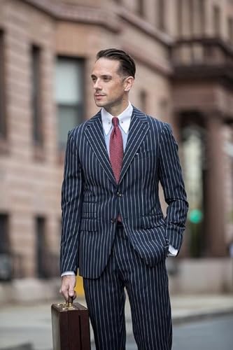 Mens Pinstripe Suit 2 Piece Slim Fit Stripe Suit Wedding Groom Tuxedo Suits3