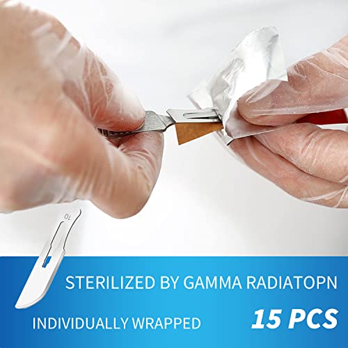 15 Pack Surgical Blades #10 With Stainless Steel Scalpel Handle, High Carbon Steel Dermablade Blades Individually Wrapped Sterile For Dermaplaining, Podiatry, Crafts & More #TOP1