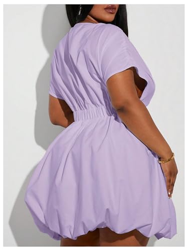Image of WDIRARA Women's Plus Size Deep V Neck Bubble Dress Short Sleeve A Line Mini Dresses