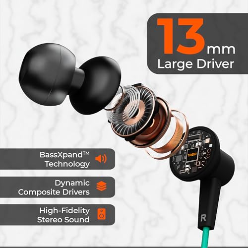 Image of Zing Type-C Wired Earphones with HD Mic, BassXpand Technology, 13mm Dynamic Drivers, IPX4 Water Resistant, Magnetic Earbuds, in-Line Controls, 1.2m Cable - Teal Eclipse