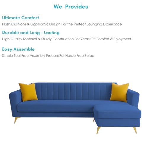 Image of Casaliving Murdock 4 Seater Convertible Sofa Set for Living Room, 3 Seater & Ottoman Modular Sectional Couch for Small Space (Blue Colour) Fabric