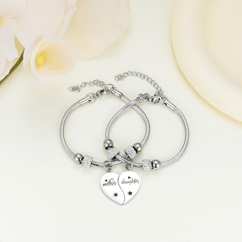 Image of Yonhon Mother Daughter Bracelet Necklace for 2 /3 /4, Mother Daughter Matching Keychain Set