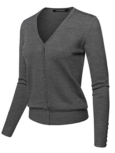 Women's Basic Solid V-Neck Button Closure Long Sleeves Sweater Cardigan3