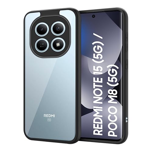 Image of CEDO Backcover for Redmi Note 15 (5G) / Poco M8 (5G) | Camera Protection Bump Shockproof Edge | Ultra Hybrid Transparent Acrylic Clear TPU+PC Hard Backcase Cover (Black)