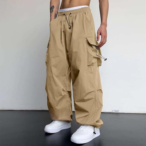 Men's Baggy Cargo Pants Loose-Fit Drawstring Elastic Waist Soild Color Casual Sweatpants with Pockets4