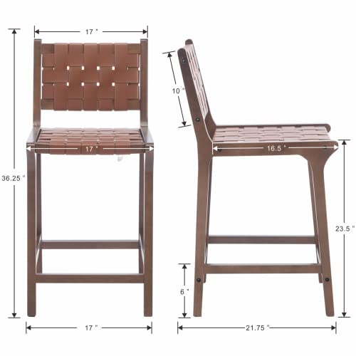 Butacos Modernos de Altura para Barra, Juego de 4 Unidades, Asiento con Cintas Tejidas en Poliuretano y Espalda Abierta, Color Madera Walnut, con Reposapiés, para Barra, Comedor o Isla de Cocina, Marrón miniatura 2