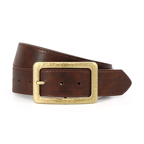 HOTWILL Wide Belts for Women Dresses Jeans Chunky Faux Leather Ladies Waist Belt with Vintage Gold Buckle Brown Medium