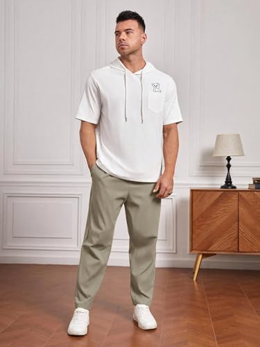 Image of SHIENZY Men's Elastic Waist Formal Trousers | Comfortable Business Casual Pants with Drawstring | Lightweight Workwear for Men | Beige Office Pants