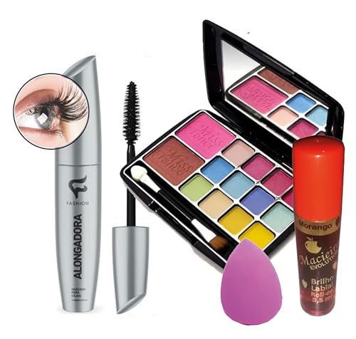 Kit de Maquiagem Juvenil K11 Photo Design - Máscara de Cílios, Paleta de Sombras com Blush e Pincel, Gloss e Esponja de Maquiagem para Adolescentes ou Adulto
