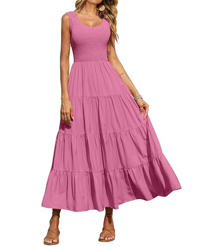 Image of PRETTYGARDEN Women's 2026 Casual Loose Plain Maxi Sundress Smocked Tank Dress Sleeveless Summer Beach Tiered Long Dresses