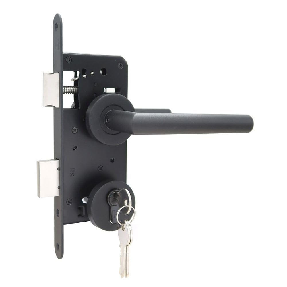 Serrure à encastrer portail jardin set noir – entraxe 72 mm axe 45 mm avec poignées et rosaces acier inox cylindre 40/40 avec 3 clés