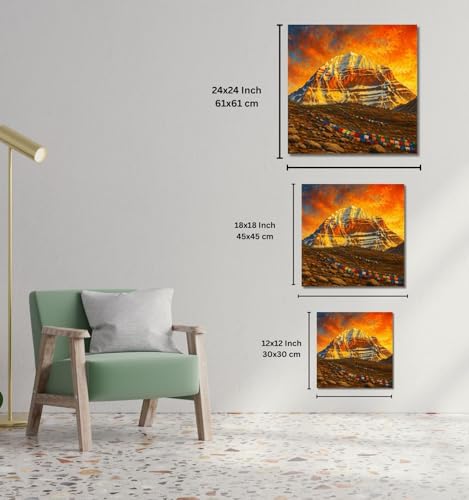 Image of Kunj Cart Mount Kailash Painting | 10+ DESIGNS | Kailash Parvat Canvas Painting for Living Room, Temple Home & Office Wall Decoration (Mount Kailash, 18x18 Inch, Framed)