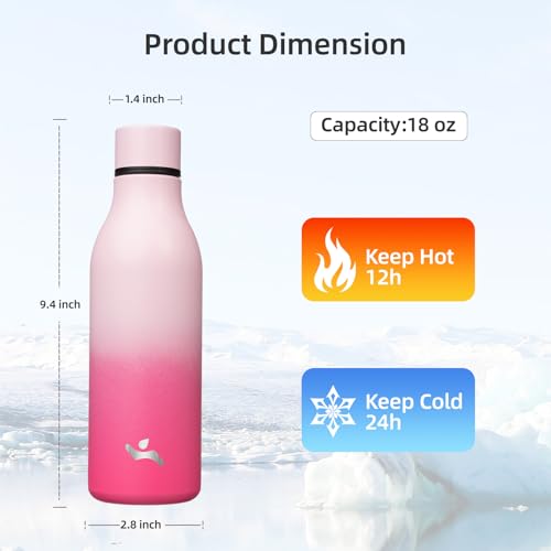 Image of Konokyo Insulated Water Bottle with Strap,18 oz Double Wall Stainless Steel Vacuum Bottles Metal Water Flask,Cherry