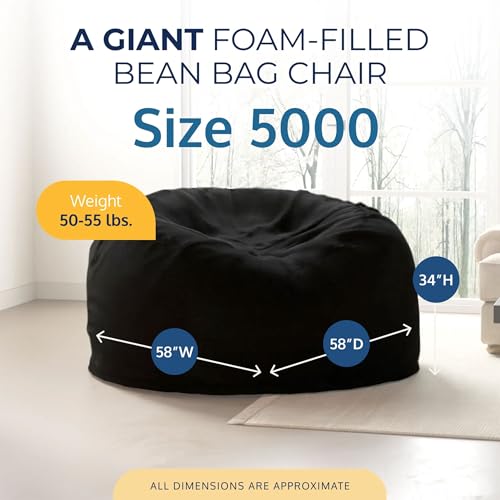 ULTIMATE SACK 5ft Bean Bag Chair, Oversize Bean Bag Chair for Adults, Comfy Chair Bean Bag Couch Lounge Sofa Loveseat Furniture | Black Fur