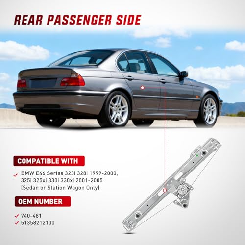 Image of Nilight 740-481 Rear Passenger Side Window Regulator, Compatible with 1999-2005 BMW E46 323i 328i 325i 325xi 330i 330xi (Sedan /Wagon Only), OE Replacement