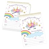 25 Unicorn Floral, Rainbow Magic Star Kids Birthday Invite or Faux Glitter Slumber Party Girl...