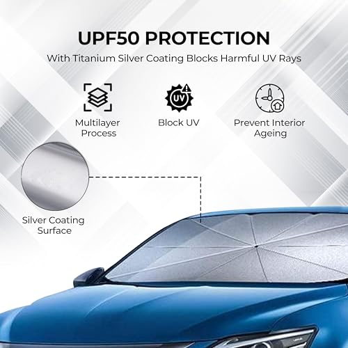 Image of Amazon Basics Car Sun Shield - Large (Pack of 1) Effective Sun Protection & Heat Insulation | Foldable Design for Most Vehicles | Silver