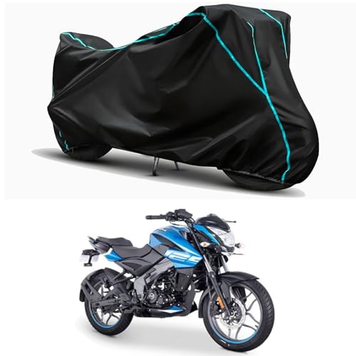 Image of Waterproof Bike Body Cover Compatible for | Bajaj Pulsar NS125 | Taffeta Fabric, Sky Piping Design, Bottom Elastic Fit | Dustproof, Sun UV & Rain Protection for All Weather.