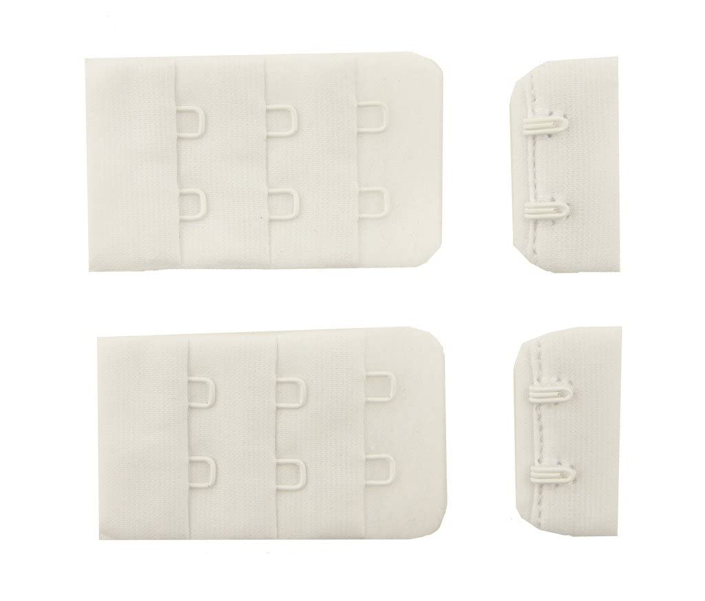 HAND® Pure White Bra Hook and Eye Bra Strap Sew-in Fasteners - 2 Hooks - 32 mm Wide - Pack of 2 Sets