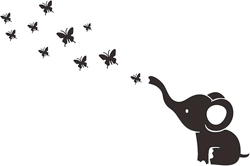 Calcomanía de pared de elefante, mariposa negra, para el hogar, sala de estar, bebé, guardería, dormitorio, decoración de aula