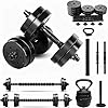 Kit Halteres de Anilhas Barras e Kettlebell Ajustáveis até 15kg - Home Gym Fitness