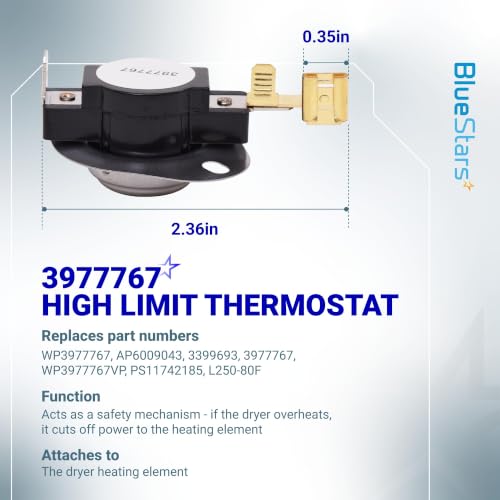 Image of BlueStars 3387134 Cycling Thermostat 3392519 Dryer Thermal Fuse 3977393 Thermal Cut-off Switch 3977767 High-limit and Wire Thermostat Kit - Compatible with Whirlpool Kenmore Maytag Dryers