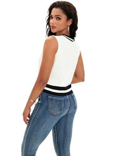 Womens Cropped Sweater Vest V Neck Sleeveless Loose Fit Tank Tops Striped Knit Lightweight Pullover Fall Sweaters4