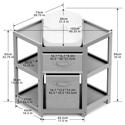 Glaf-Corner-Changing-Table-for-Baby-Diaper-Changing-Station-with-Storage-Drawer-Laundry-Hamper-Multifunctional-Changing-Station-for-Newborn-Infant-with-Pad-Grey Glaf Corner Changing Table for Baby Diaper Changing Station with Storage Drawer Laundry Hamper Multifunctional Changing Station for Newborn Infant with Pad Grey