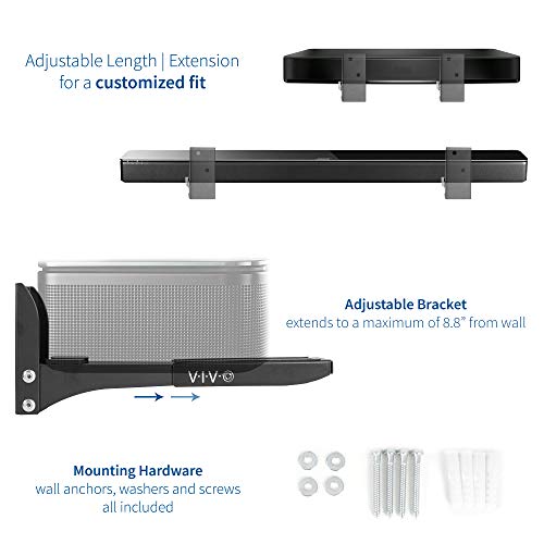 Vivo Steel Universal Dual Soundbar Wall Mount L Brackets, Adjustable Extending Speaker Arm Holders, Black, Mount-Spsb4 #TOP2