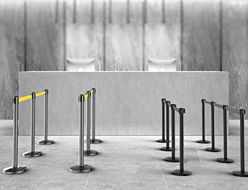 Potelet de sécurité à sangle rétractable 3m rouge et socle stable argenté - 5