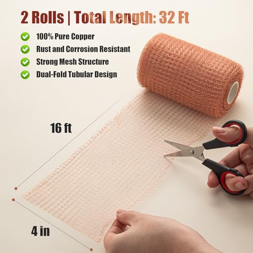 3rd gen copper mesh rodent control kit 100 pure copper wool for slugs snail pest bird mice rat control 2 rolls mesh roll wrap wire with scissors