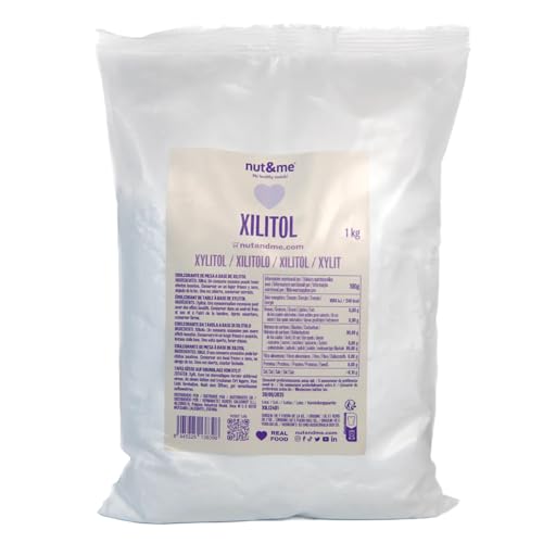 nut&me Xilitol 1 kg | Edulcorante 100% Natural | Sin gluten y Vegano | Sustituto del Azúcar Bajo en Calorías y Carbohidratos | Ideal repostería