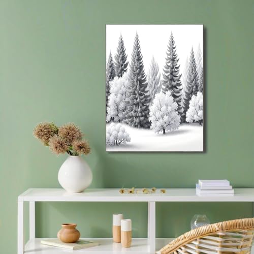 Tableau deco artistique murale de pins enneigés premium