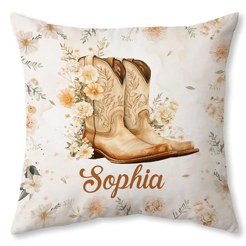 Hyturtle Personalized Floral Cowboy Boot Pillow with...