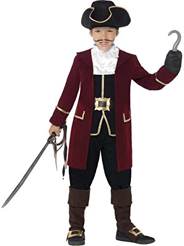 Smiffys Deluxe Pirate Captain Costume, Black Jacket, Mock Waistcoat, Trousers, Neck Scarf & Hat, Branded Product Fancy Dress, Pirate Dress Up Costumes