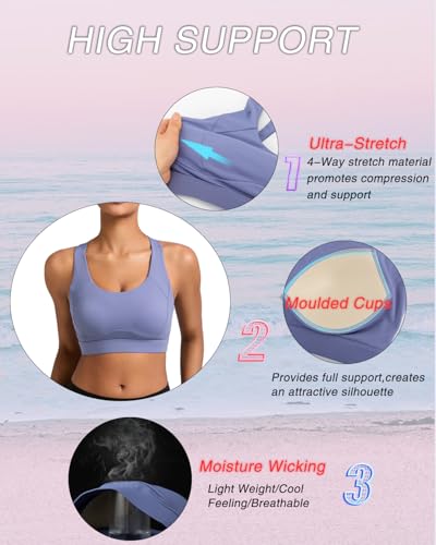 Image of RUNNING GIRL Sports Bras for Women, Moulded Cup High Impact Workout Blue Sports Bra Racerback Yoga Bra High Support(WX3068 Light Blue L)
