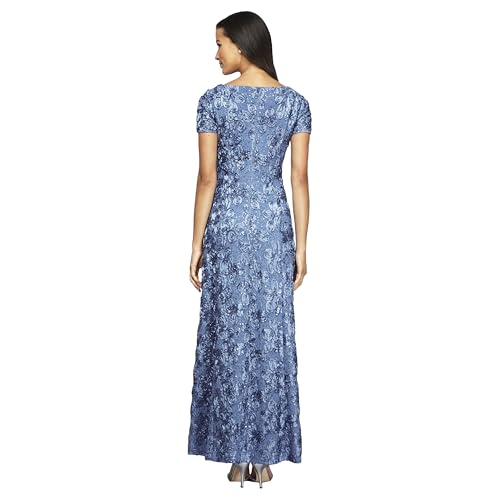 Image of Alex Evenings Women's Long Rosette Mother of The Bride Dress with Short Sleeves