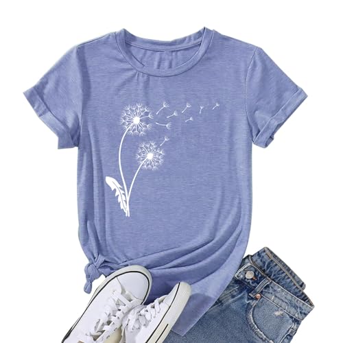 Image of Womens Dandelion T Shirts Sunflower Graphic Short Sleeve Casual Tops