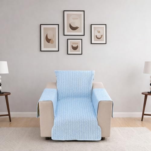 Image of Homerz Premium 1 Seater Quilted Reversible Sofa Cover Mat with Pocket Arms | Polyester Blend 350 GSM Full Coverage & Back Belt for Stability (Solara, 1 Seater)
