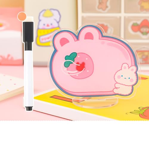 TYCIONG Tablero de borrado en seco lindo acrílico fácil de eliminar para horarios de oficina y decoraciones escolares, material cristalino (fresa de conejo blanco)