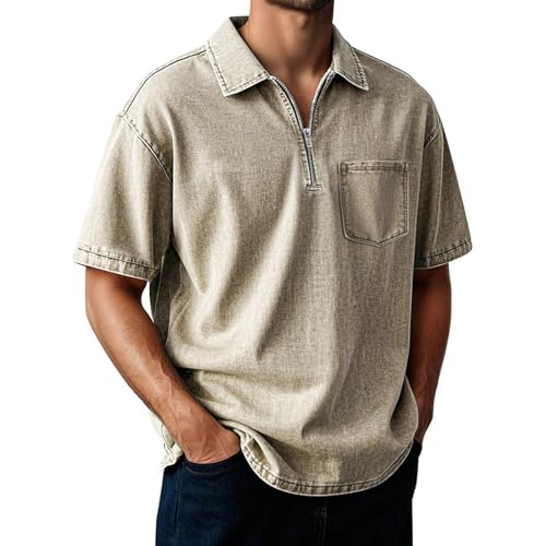 Camisa Casual Hombre EláStica,Camiseta Corta Hombre De Trabajo,Casual Manga Corta Ligera Cremallera Exterior Diario Elegante Cómoda Polo T Shirt Top