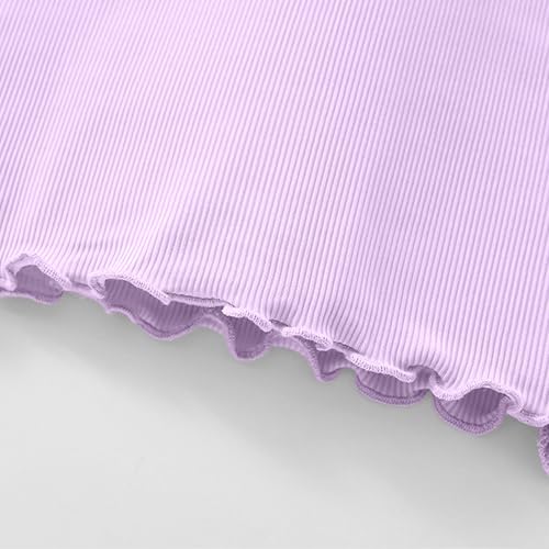 Girls Lettuce Short Sleeve Shirts Mock Neck Ribbed Knit Summer Pullover Tops3