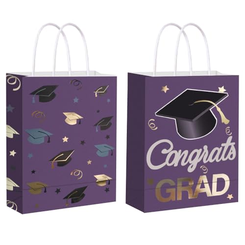 Image of 12 Pieces Graduate Gift Bags, Graduation Party Decorations (Purple Gold)