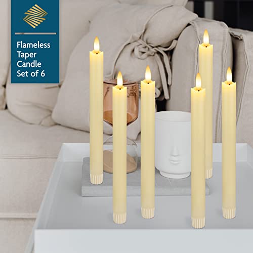 Image of Real Wax Flameless Taper Candles with Remote Timer,Battery Operated LED Candles Set with 3D Flickering Flame,9.6 inch Ivory Realistic Dripless Candlesticks for Wedding Home Decor,6 Pack