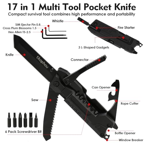 Multitool Knife, Multi Tool Pocket Knife for Men, 17-in-1 Folding Knife Camping Multitool for Hiking, Fishing, Survival, Men Gifts for Birthday Christmas - Image 3