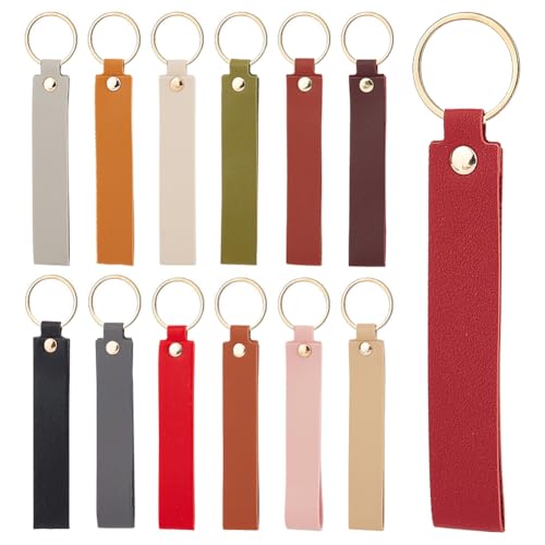SUNNYCLUE 1 caja 26 piezas 13 colores Llaveros de Cuero Láser Grabado de PU Llavero de Cuero Etiquetas En Blanco con Llaveros de Hierro Ganchos para Llaveros Llaveros Fabricación de Suministros DIY Ar