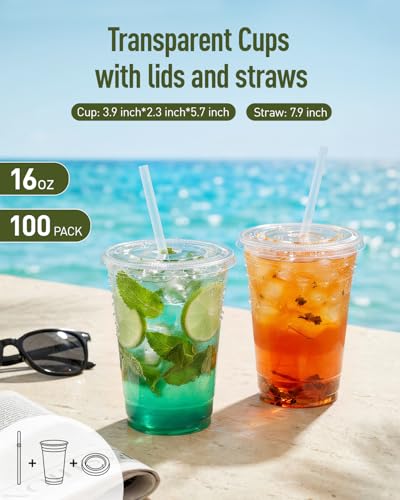 40% Off 100 Pack Plastic Cups with Lids & Straws - Image 6