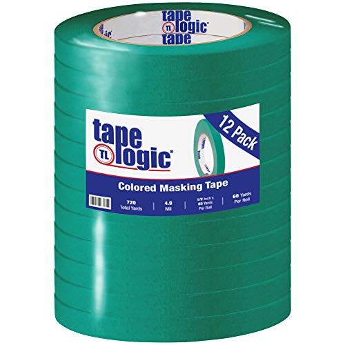 Image of Tape Logic (12 Pack General Purpose Colored Masking Tape, 1 /2 Inch x 60 Yards, Dark Green, for Home, Office, Arts, Crafts, DIY, Labeling and Coding